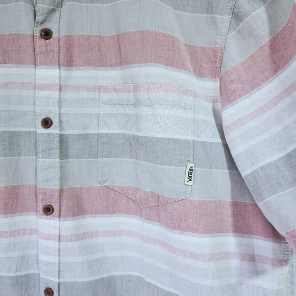 Vans Off The Wall Button Up Shirt Short Sleeve Men’s Large Striped 100% Cotton - Picture 8 of 9